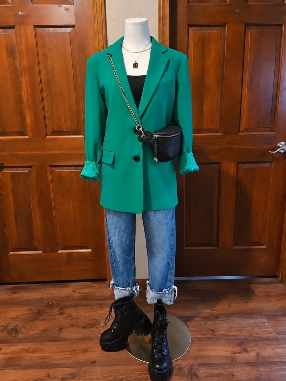 Karl Lagerfeld Green Single-Breasted Blazer